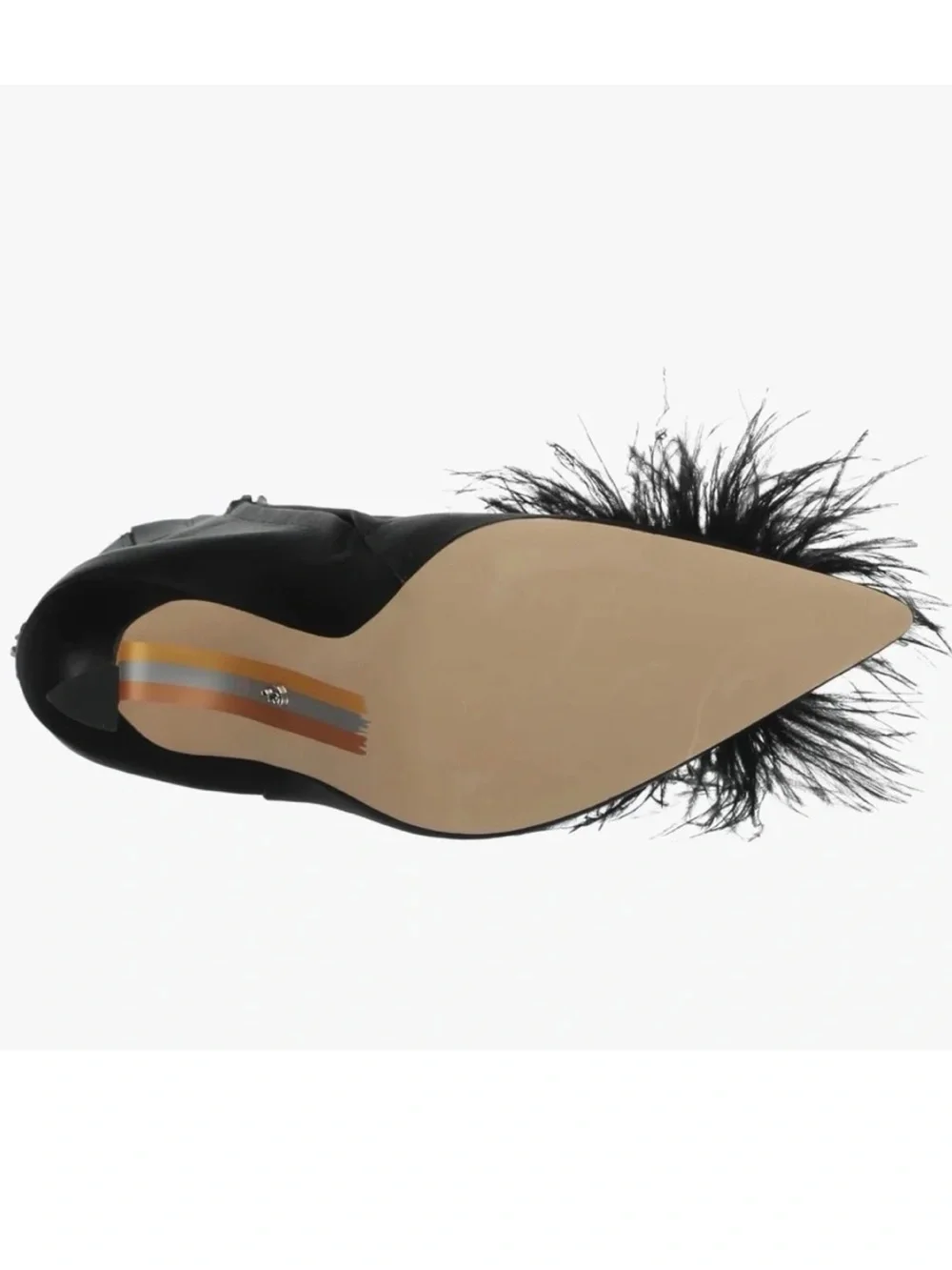 Black Feather Pom-Pom High Heel Ankle Boots